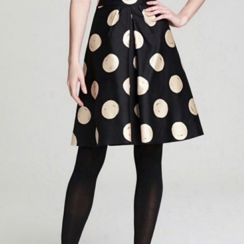 Kate Spade Silk Holly Cork Pleated Polka Dot A-Line Skirt - Black and Cream